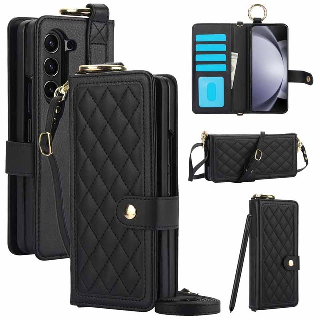 Arrebol PU Leather Shockproof Phone Case Wallet for for Z Fold 6 4-Crossbody Purse Card Holder Lanyard Strap Pen