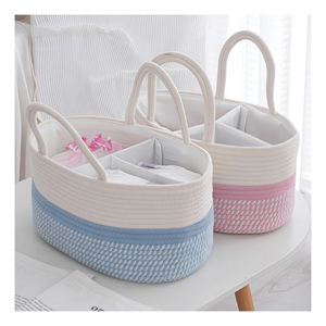 Cesta de almacenamiento de cuerda de algodón plegable de gran capacidad, organizador plegable para pañales de bebé con divisor - Product Image 1