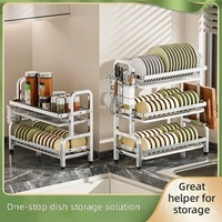 Égouttoir à vaisselle multifonctionnel moderne en acier inoxydable à trois niveaux, portable, non pliable, de type sur pied, pour le rangement des bols