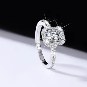 Anel de prata esterlina 925 para mulheres, anel de prata esterlina com corte de princesa e diamante, ideal para festas de noivado, venda imperdível