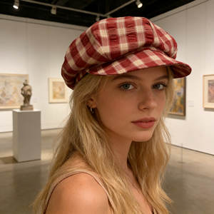 Nouveau Béret en jean à carreaux pour femme, Automne/Hiver, Décontracté, Respirant, Effet amincissant, Chapeau nuage artistique octogonal style newsboy peintre - Product Image 6
