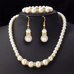 2024 Popular Style ABS Pearl Suit Necklace Earring Bracelet 3 Pieces Of Jewelry Wholesale