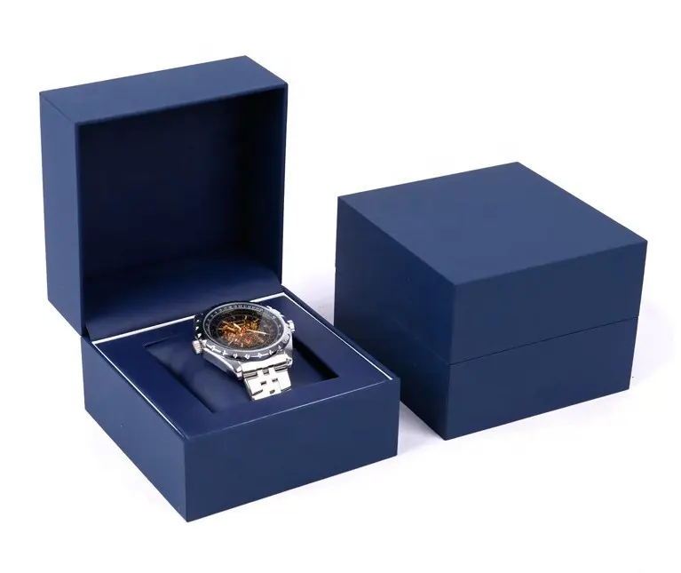 Boîte de montre de luxe, boîtier en cuir véritable, avec Logo personnalisé, bleu, rangement de montres, luxe, collection 2021