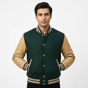 Chaqueta Varsity de Alta Calidad a Prueba de Viento para Hombre, Fabricada por OEM, con Bordado Chenille, Mangas de Cuero PU, Personalizable con Letras de Béisbol - Product Image 1