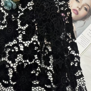 2025 African Black Velvet Lace Fabric <strong>Cord</strong> Velvet Guipure Floral Cutwork Embroidery Fabric for Women Dress - Product Image 2