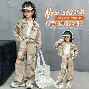 Nieuwe Mode Tienermeisjes Kleding Set Lange Mouwen Flower Print Denim Jasje Jas + Jeans Broek Kleding Set Voor Kinderen - Product Image 2