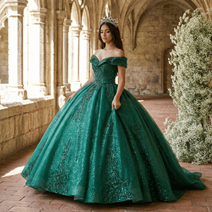 Lsany207 Green Plus Size Lace Flowers Maternity Quinceanera Chapel Train Puffy Skirt Vocal Art Dress Annual Temperament - Product Image 1