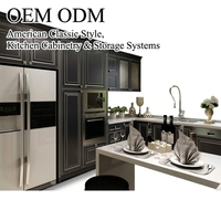 Meuble de cuisine en bois sur mesure, style classique américain, design gratuit, coloris noir et blanc, avec rangement, assemblé