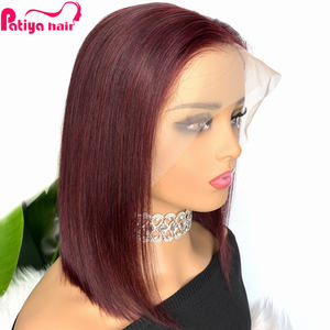 วิกผมแท้สีแดงเบอร์กันดีแบบดั้งเดิมจากเวียดนาม ขายส่งแบบซุปเปอร์ดับเบิ้ลดรอน ผมตรงแบบโบนสเตรท วิกผมบ๊อบสั้น 99j วิกผมหน้าผากลูกไม้ HD - Product Image 1