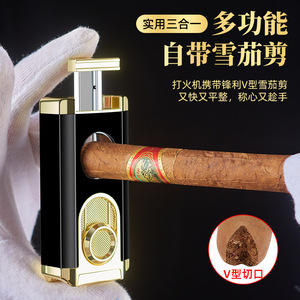 JOFI Multifunctional Cigar Lighter Three-Flush Blue Flame With <b>V</b>-Cut Cutter Windproof For Cigar Smoking Gift - Product Image 2