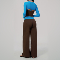 Nouvel ensemble de yoga 3 pièces personnalisé pour femme 2026 – Haut dos nu, blocs de couleur, taille haute, contrôle du ventre, manches longues – Tenue de sport et d'entraînement