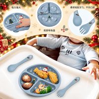 Assiette, cuillère et fourchette pour enfants, design de Noël, nouvelle arrivée, best-seller, silicone antidérapant, assiette en silicone pour bébé