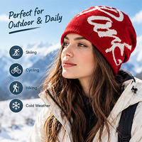 Bonnet d'hiver en tricot double couche avec logo personnalisé, motif jacquard lettres, chaud et tendance pour femme, vente en gros OEM ODM