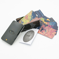 Jeu de cartes de tarot en feuille d'or de luxe, étui en fer portable, jeu de table, cartes d'oracle avec guide en papier