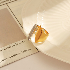Stainless Steel <b>Ring</b> Geometric Shape Gold Plated Two Tone Open Design Women's Fashion Jewelry Gift - Product Image 3