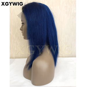 Stock Ombre Two Tone Color 100% Virgin Brazilian Human Hair T1B/<strong>Blue</strong> 12" Black Roots BOB Straight Full Lace Dark <strong>Blue</strong> <strong>Wig</strong> - Product Image 5