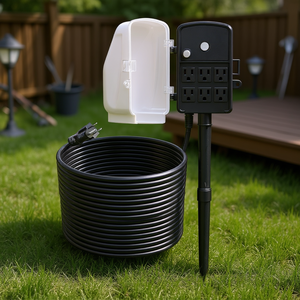 Multiprise extérieure avec cordon d'extension de 15 m, 6 prises 15A, protection contre les intempéries, protection contre les surcharges, utilisation extérieure étanche - Product Image 2