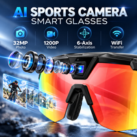 Lunettes de cyclisme intelligentes IA avec caméra 8MP, photos 32MP, vidéo 1200P, transfert Wi-Fi, EIS anti-tremblement, IP66, 49g, lunettes de soleil sport en temps réel