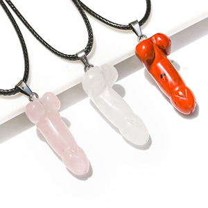 Pierre Naturelle Mini Pénis Collier Quartz Cristal Guérison Artisanat Dick Collier Testicule Organe Spirituel Pendentif Collier Bijoux - Product Image 1