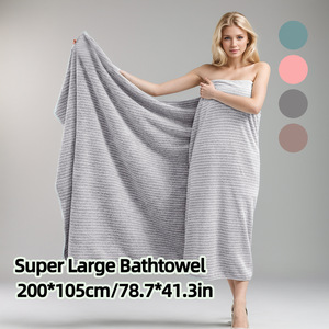 Toalla de Baño Extra Grande 200x105cm, de Felpa de Coral a Rayas, de Secado Rápido, para Uso Doméstico - Product Image 1