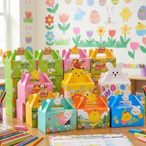 Decorative gift boxes, colored <b>paper</b> bags with <b>patterns</b> of egg rabbits and chickens, can be customized according to demand - Product Image 6