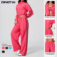 Ensemble de vêtements de sport Dingtai pour femmes, coupe courte, fermeture éclair intégrale, jambes larges, 2 pièces, veste légère à col montant et pantalon, séchage rapide, entraînement