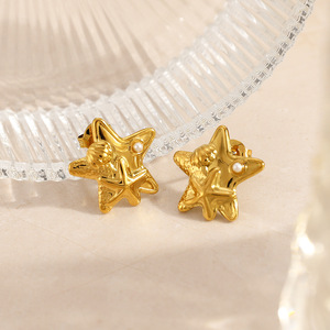 Pendientes de Estrella Chapados en Oro de 18k con Incrustaciones de Perlas y Engaste de Bisel, Joyería de Moda - Product Image 4