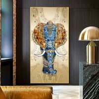 Peinture murale moderne de luxe avec cadre doré, motif éléphant, en porcelaine et cristal, pour salon