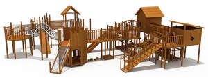子供のための木製の遊び場屋外の乗り物ゲームプレイハウススライドアミューズメント機器
