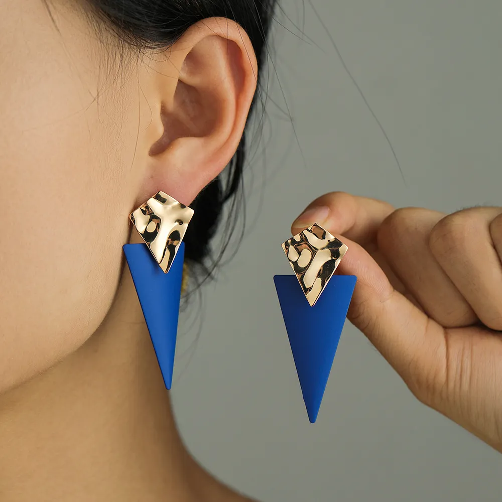 Fashion Simple Geometric Metal Alloy Earrings Long Mix Color Triangle Shape Personality Jewelry Women Earrings