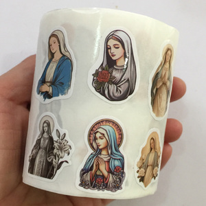 480 Pegatinas por Rollo para Álbumes de Recortes, Pegatinas Católicas de Jesús y la Virgen María, Rollo de Pegatinas Impermeables para Botellas, Teléfonos, Cuadernos, Regalos Promocionales - Product Image 1