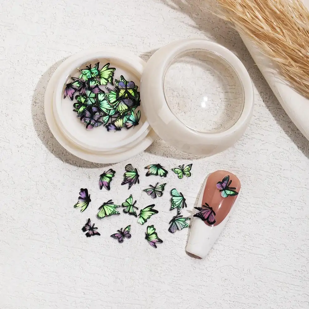 3D caja de Moda Verde degradado estilo japonés mariposa uñas encantos para DIY Nail Art decoración diseño para mujer uñas encantos