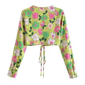 R40303S <span class=keywords><strong>camicette</strong></span> cravatta scollo a v profondo in raso di <span class=keywords><strong>seta</strong></span> con stampa floreale moda <span class=keywords><strong>donna</strong></span> all'ingrosso - Product Image 2