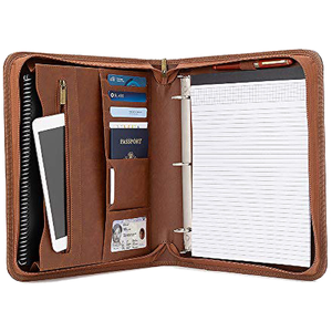 Carpeta organizadora de viaje con cremallera de cuero <span class=keywords><strong>A4</strong></span>, personalizada, desmontable, 3 anillos, Bloc de notas, portafolio de documentos - Product Image 4