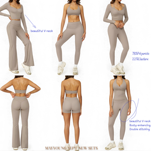 Logo personnalisé couleur unie Gym <span class=keywords><strong>Fitness</strong></span> 5 pièces ensembles femmes entraînement Pilates Yoga Sportswear costume grande taille Logo avant Position - Product Image 1