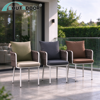 Ensemble de salle à manger de jardin moderne pour économiser l'espace, meubles en aluminium et corde, table et chaises d'extérieur pour appartement et villa