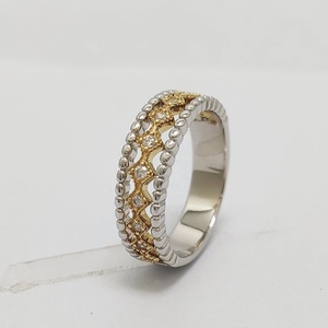 Trio Half Eternity Gouden Belbgold Bicolor CZ 925 Plata de ley <span class=keywords><strong>y</strong></span> anillo con cuentas de filigrana de oro real de 9K - Product Image 5
