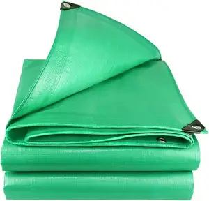 防水布，绿色聚乙烯防水抗撕裂防护重型防水布，带加固孔眼，用于花园家具池