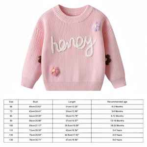 Pull avec nom de bébé brodé, pull à col rond avec lettres brodées, vêtements d'hiver et d'automne pour bébés de 0 à 6 ans - Product Image 5