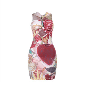 Vestido Tubo Mini Bodycon Plisado con Estampado Chic y Cuello Halter con Hebilla Metálica <span class=keywords><strong>para</strong></span> Fiesta y Vacaciones, Venta al por Mayor <span class=keywords><strong>para</strong></span> Mujer - Product Image 6