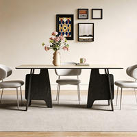 Ensemble de mobilier de salle à manger commerciale pour 6 personnes, table moderne en pierre frittée avec chaises à dossier en anneau de bois pour hôtel et bureau