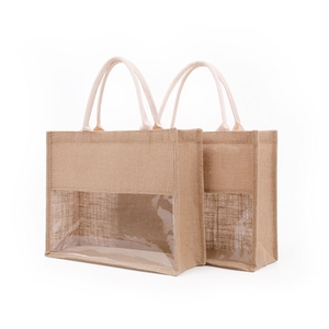 Eco Friendly Shopping Bag with Handles Clear Window Reusable Grocery Jute Bags Accept Custom Logo