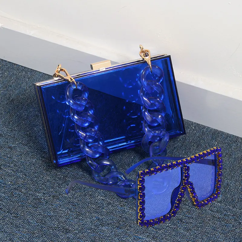 चश्मा और पर्स सेट एक्रिलिक पर्स पारदर्शी बैग Sunglass क्लच पर्स श्रृंखला स्पष्ट क्लच शाम बैग
