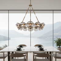 Lustre nordique à 12 lumières, 48,5 pouces, feuilles dorées, luminaire de plafond pour salle à manger, salon, design moderne, luminaire rond en verre
