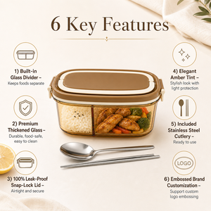 Boîte à lunch <span class=keywords><strong>en</strong></span> verre portable 950 ml, conteneur de stockage alimentaire ovale à double couche avec poignée pour l'école - Product Image 4