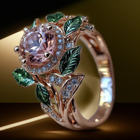 Modieuze Felroze Zirkoon Dames Prachtige Olie-Druipende Bloemblaadjes Ring, Moederdag Kerst Valentijnsdag Verlovingsgeschenk
