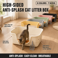 Bac à litière pour chat en plastique durable, anti-éclaboussures, écologique, à côtés hauts, semi-fermé, à dessus ouvert, facile à nettoyer, pour plusieurs chats