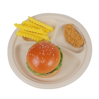 Vente en gros Assiette biodégradable 9 "à 3 compartiments Plateau à vaisselle Assiette ronde à bagasse de canne à sucre