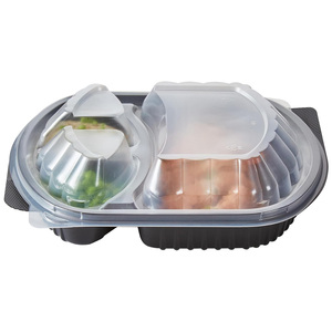 Lonchera Ecológica Negra de 3 Compartimentos, Apta para Alimentos, de PP Desechable, con Tapa Transparente, Contenedor de Alimentos para Llevar - Product Image 2