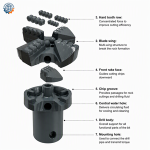 Foret PDC à quatre lames concaves pour le forage de puits <span class=keywords><strong>d</strong></span>'<span class=keywords><strong>eau</strong></span>, le forage pétrolier, l'exploitation géothermique, le grouting et le forage <span class=keywords><strong>d</strong></span>'ancrage - Product Image 6